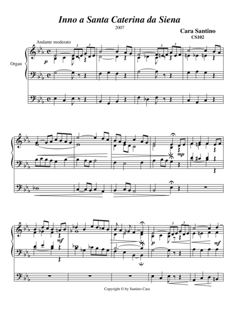 Free Sheet Music Hymn To St Catherine Of Siena For Organ Cs102