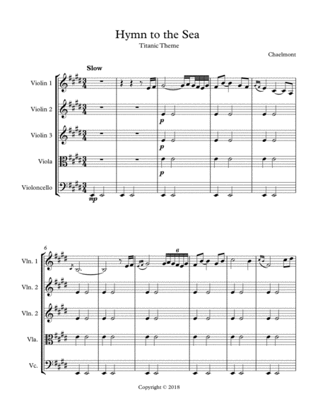 Free Sheet Music Hymn To The Sea Titanic Theme String Quartet Full Score And Parts