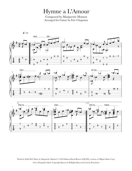 Hymne A L Amour Guitar Chord Melody Sheet Music