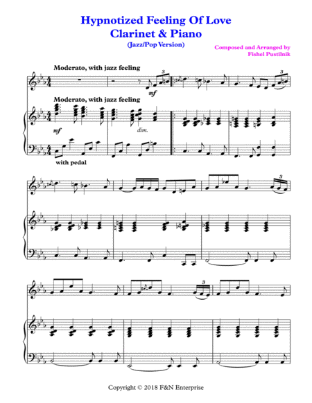 Hypnotized Feeling Of Love Piano Background For Clarinet And Piano Sheet Music