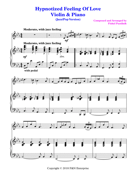 Hypnotized Feeling Of Love Piano Background For Violin And Piano Sheet Music