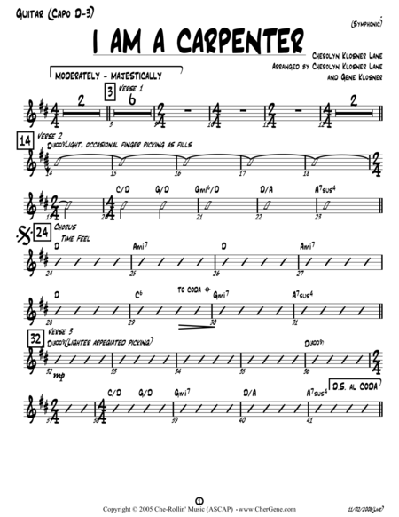 Free Sheet Music I Am A Carpenter Josephs Song Acoustic Guitar D Capo 3