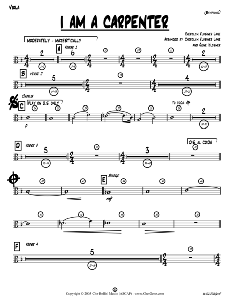 Free Sheet Music I Am A Carpenter Josephs Song Viola