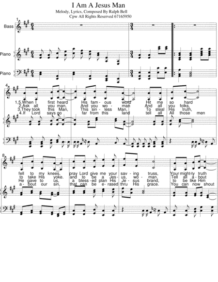 Free Sheet Music I Am A Jesus Man I Now Up And Stand Tell All The World I Am A Jesus Man