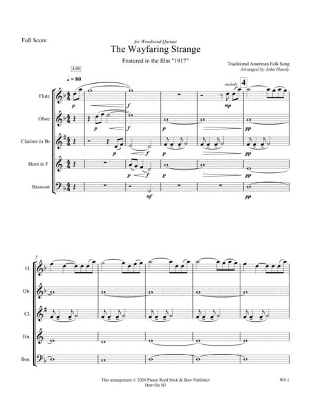 Free Sheet Music I Am A Poor Wayfaring Stranger Woodwind Quintet