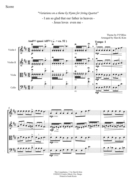 I Am So Glad That Our Father In Heavens Quartet Sheet Music