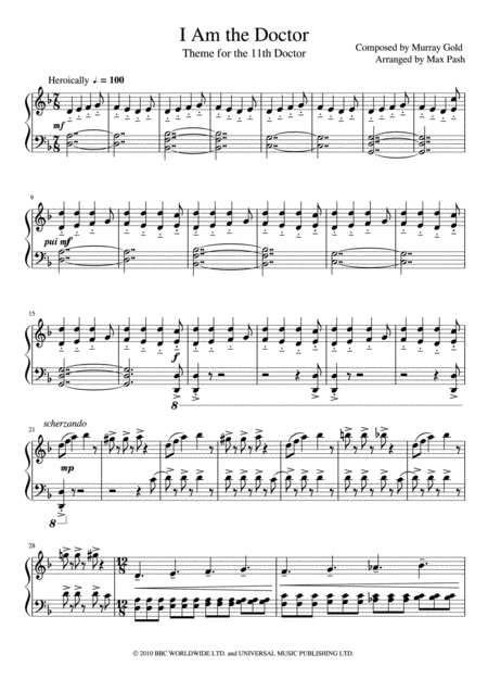 Free Sheet Music I Am The Doctor Intermediate Piano Solo