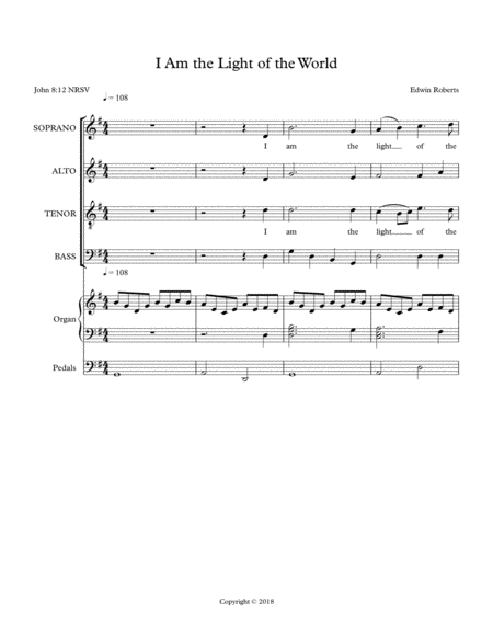 Free Sheet Music I Am The Light Of The World