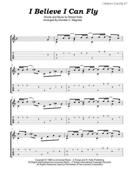 I Believe I Can Fly Easy Fingerstyle Guitar Arrangement With Tab Sheet Music