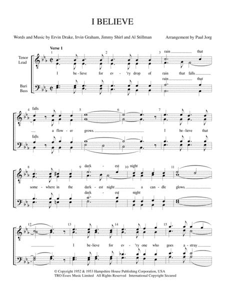 Free Sheet Music I Believe Ttbb A Cappella