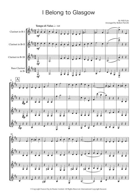 I Belong To Glasgow For Clarinet Quartet Sheet Music