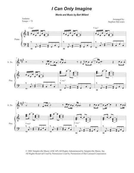 Free Sheet Music I Can Only Imagine Alto Saxophone And Piano