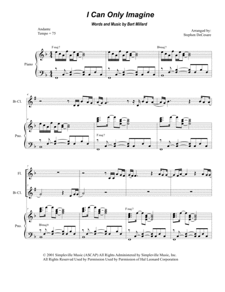 Free Sheet Music I Can Only Imagine Duet For Flute And Bb Clarinet