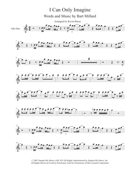 I Can Only Imagine Easy Key Of C Alto Saxophone Sheet Music