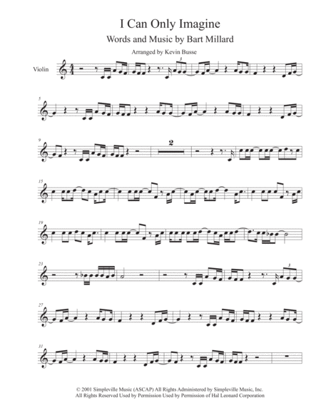 I Can Only Imagine Easy Key Of C Violin Sheet Music