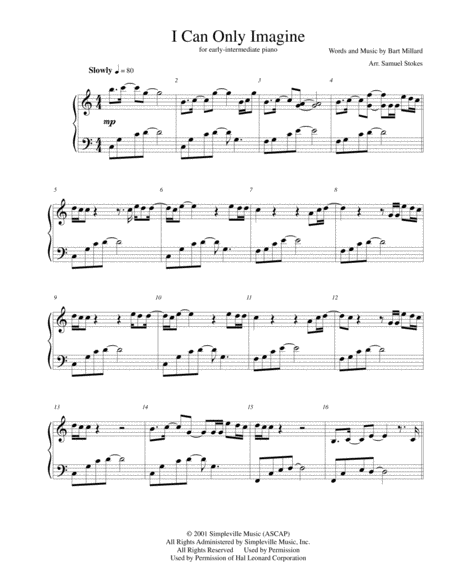 Free Sheet Music I Can Only Imagine For Early Intermediate Piano