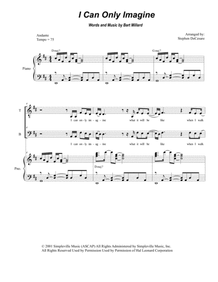 Free Sheet Music I Can Only Imagine For Satb