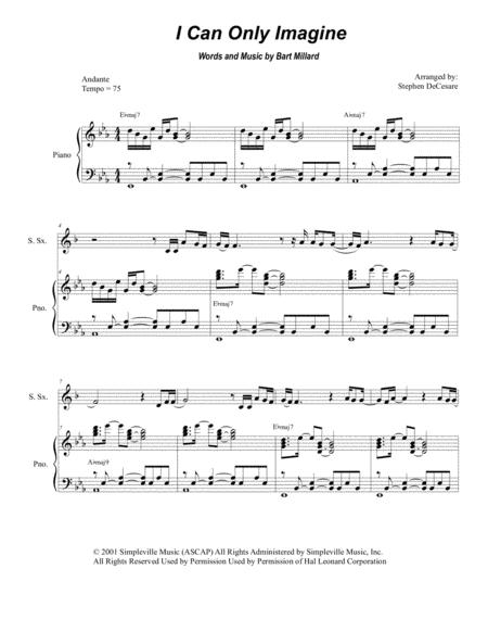 Free Sheet Music I Can Only Imagine For Soprano Saxophone And Piano