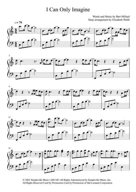 Free Sheet Music I Can Only Imagine Harp Solo