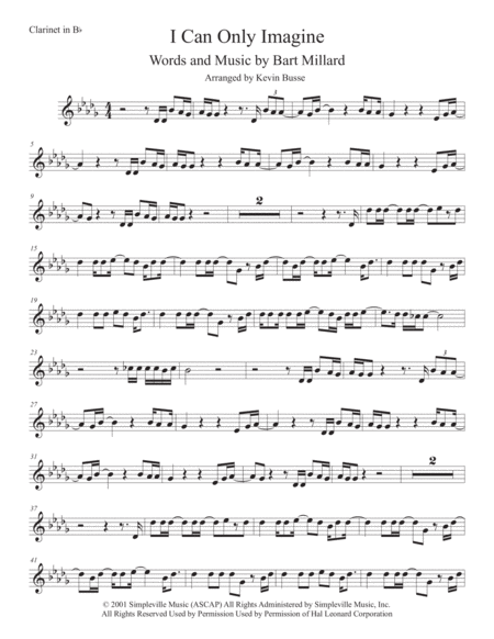 Free Sheet Music I Can Only Imagine Original Key Clarinet