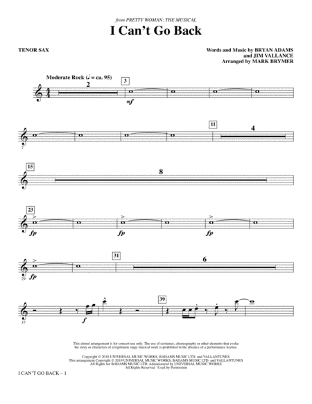 I Cant Go Back From Pretty Woman The Musical Arr Mark Brymer Tenor Saxophone Sheet Music