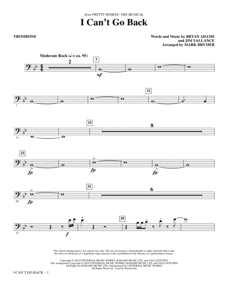 I Cant Go Back From Pretty Woman The Musical Arr Mark Brymer Trombone Sheet Music