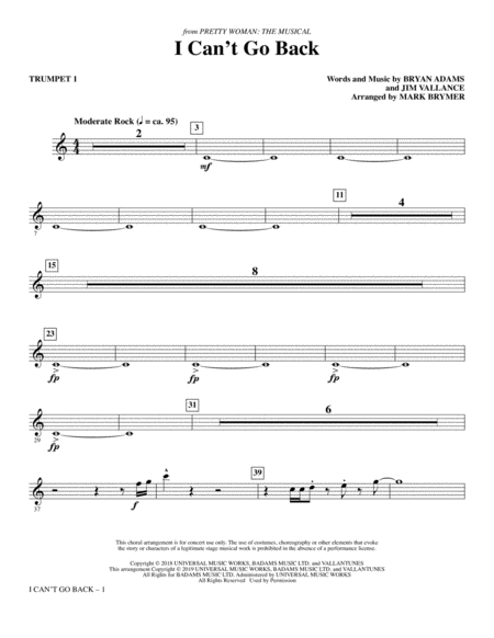 I Cant Go Back From Pretty Woman The Musical Arr Mark Brymer Trumpet 1 Sheet Music