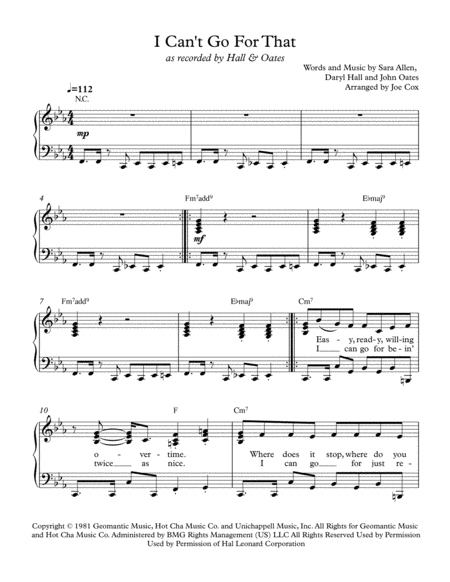 Free Sheet Music I Cant Go For That