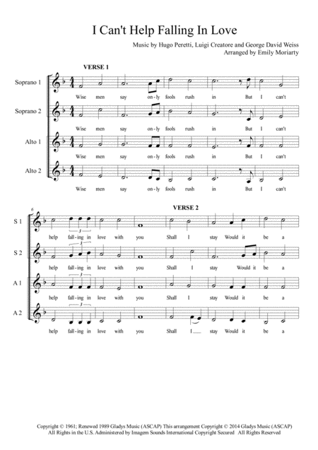 I Cant Help Falling In Love Ssaa Sheet Music