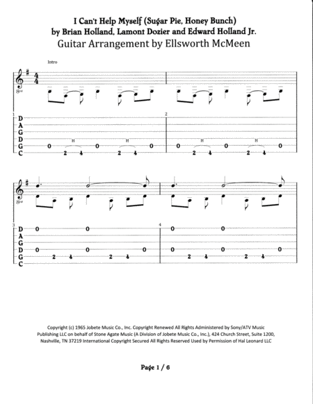 I Cant Help Myself Sugar Pie Honey Bunch For Fingerstyle Guitar Tuned Cgdgad Sheet Music