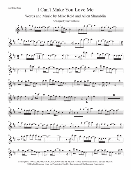 I Cant Make You Love Me Bari Sax Sheet Music