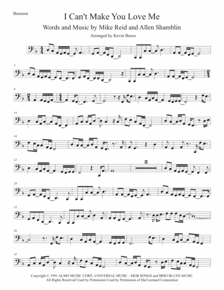 Free Sheet Music I Cant Make You Love Me Bassoon