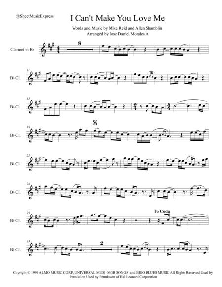 Free Sheet Music I Cant Make You Love Me For Clarinet In Bb