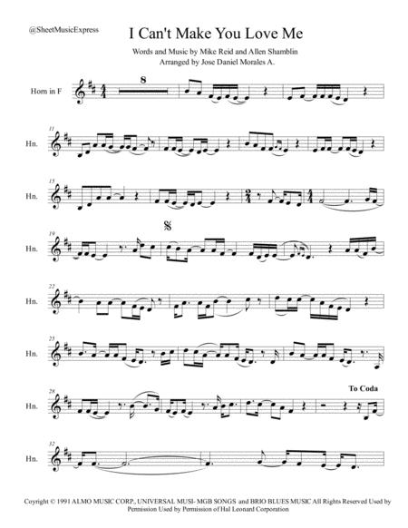 I Cant Make You Love Me For Horn In F Sheet Music