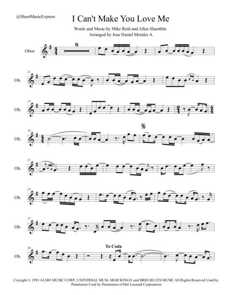 Free Sheet Music I Cant Make You Love Me For Oboe