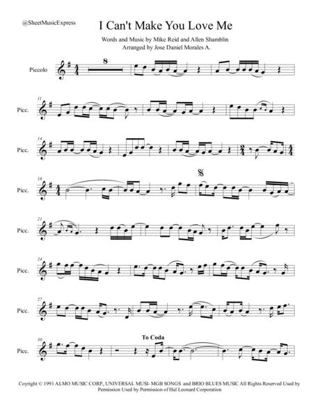 Free Sheet Music I Cant Make You Love Me For Piccolo