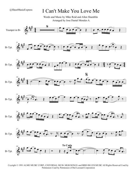 Free Sheet Music I Cant Make You Love Me For Trumpet In Bb