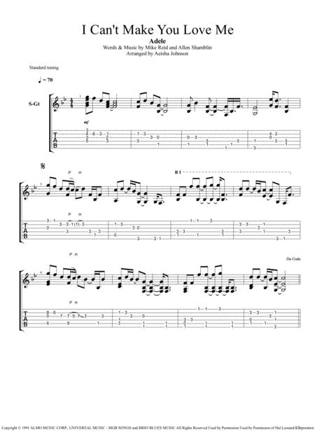 I Cant Make You Love Me Solo Guitar Sheet Music