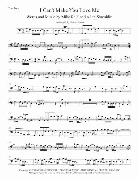 I Cant Make You Love Me Trombone Easy Key Of C Sheet Music