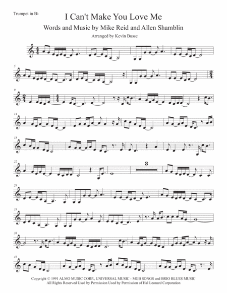 I Cant Make You Love Me Trumpet Original Key Sheet Music