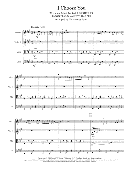 I Choose You For String Quartet Sheet Music