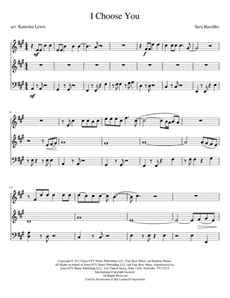 I Choose You Violin 1 Violin 2 Cello Sheet Music