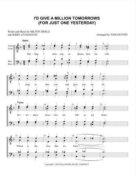 Free Sheet Music I D Give A Million Tomorrows