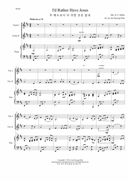 I D Rather Have Jesus 2violin Piano Sheet Music