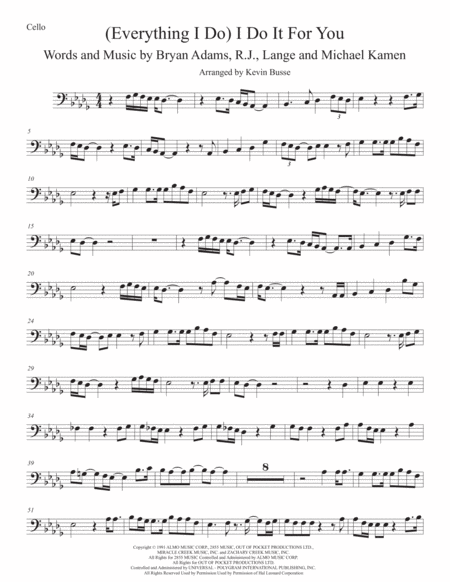 I Do It For You Original Key Cello Sheet Music