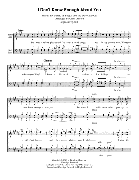 I Dont Know Enough About You Ttbb Sheet Music