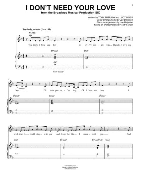 I Dont Need Your Love From Six The Musical Sheet Music