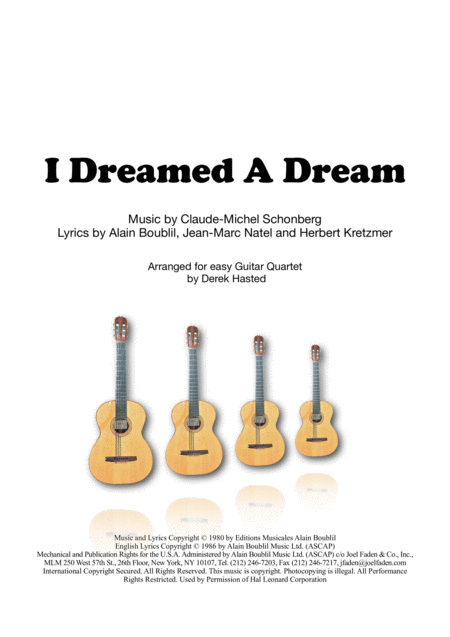 Free Sheet Music I Dreamed A Dream For 4 Guitars