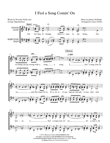 Free Sheet Music I Feel A Song Comin On