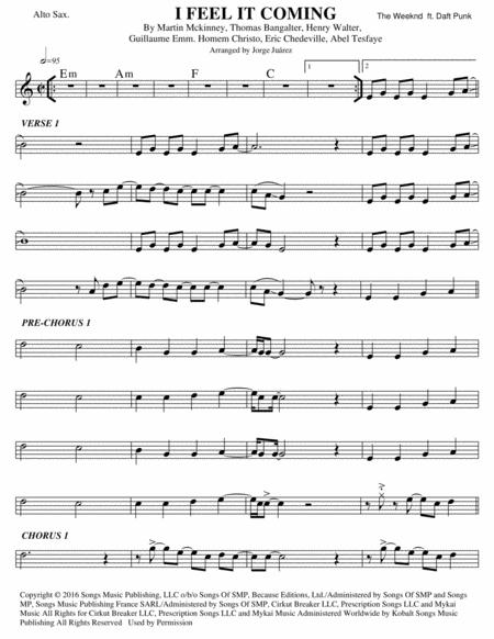 I Feel It Coming Alto Sax Sheet Music